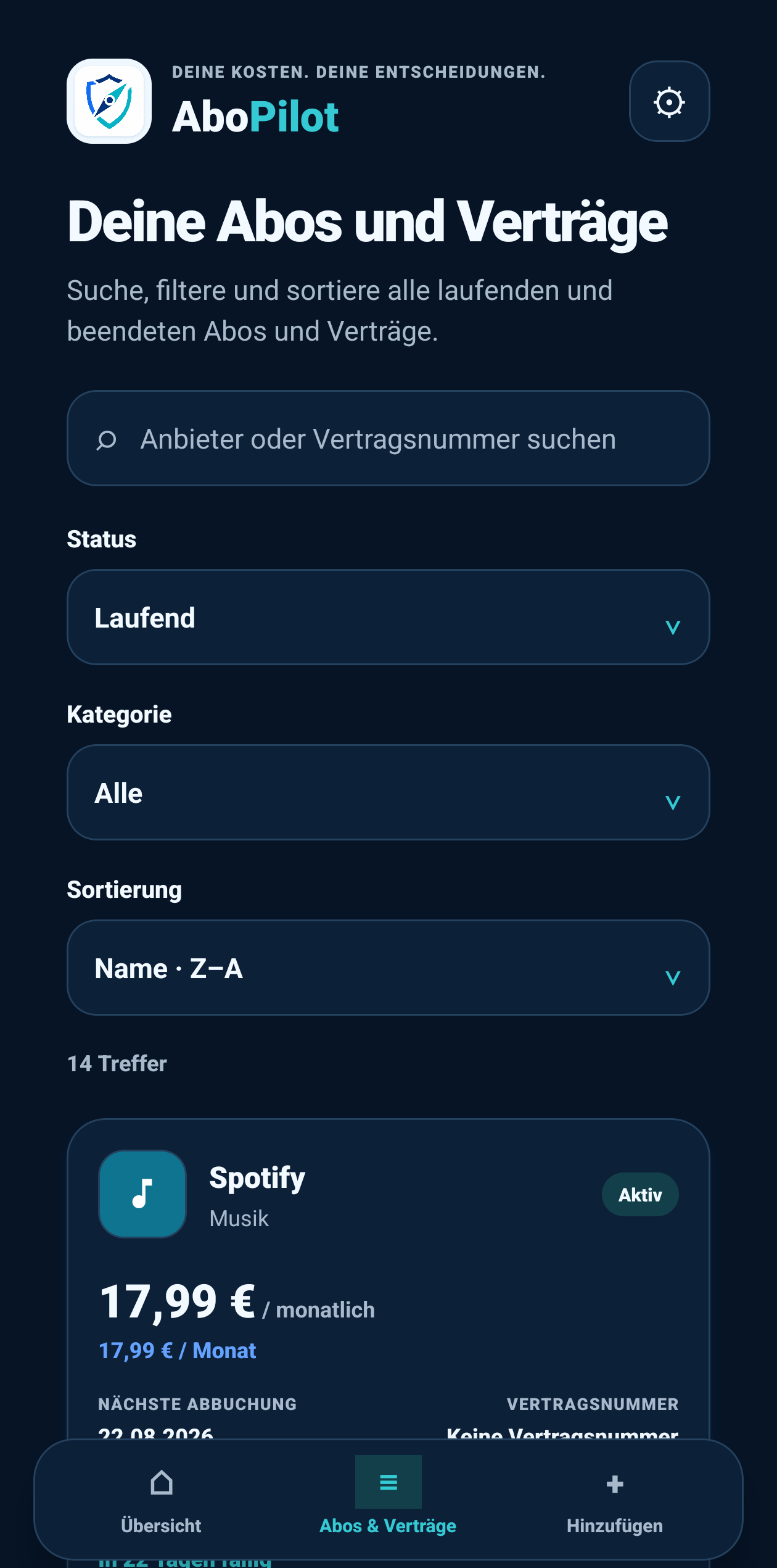 Saved subscriptions and contracts